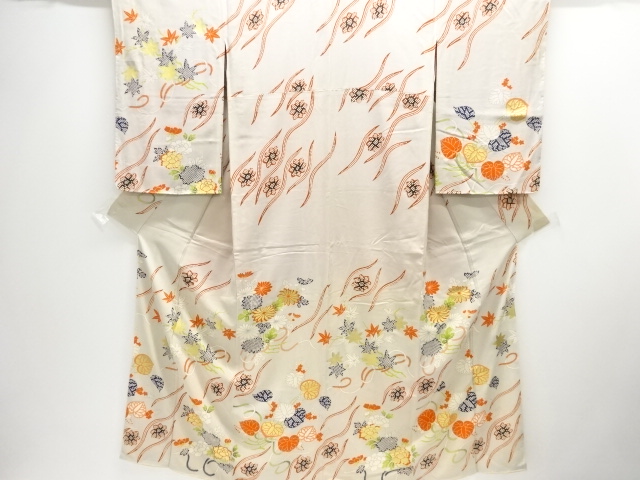 JAPANESE KIMONO / ANTIQUE KIMONO / SILK / MON KINSHA / KIKU & PEONY WITH MAPLE